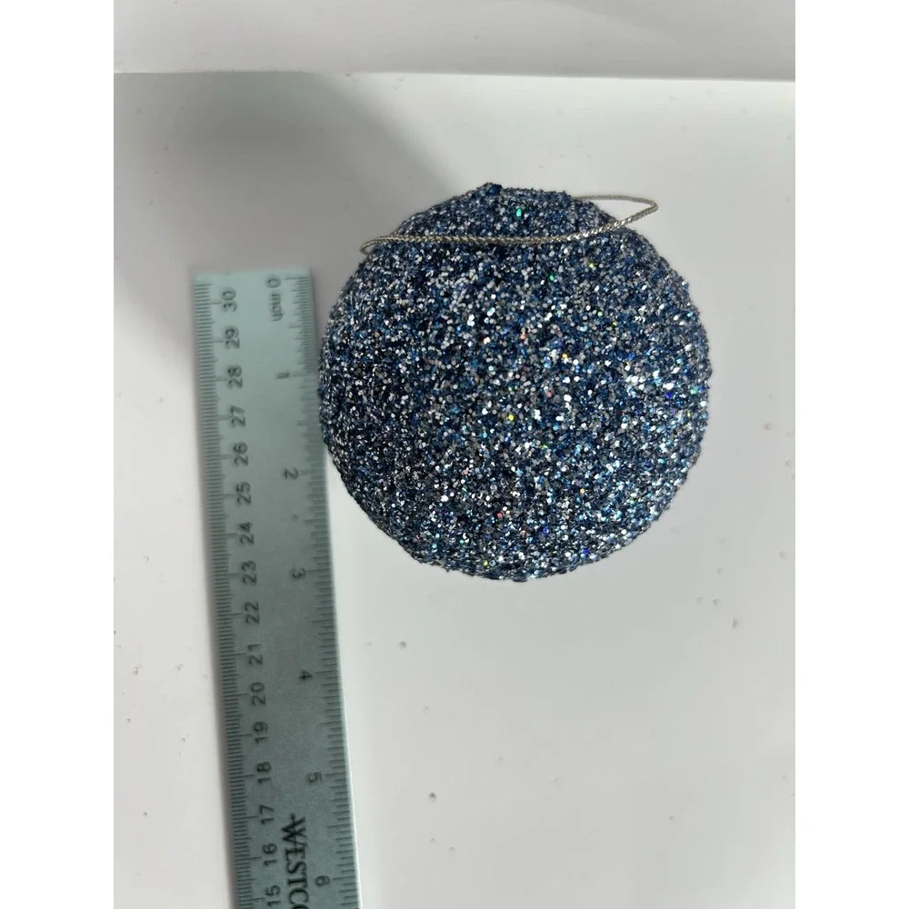 Lot of 4 Blue Jumbo Glitter Mercury Glass Style Shatterproof Ball‎ Ornaments